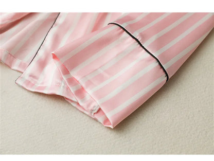 Women's Plus Size 7 Piece Soft Smooth Rayon Pajama Set, V-Neck Loungewear, Pink Striped Sleepwear