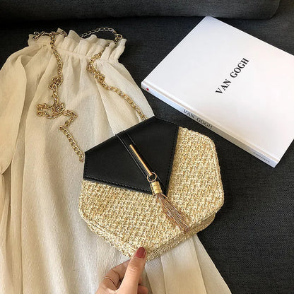 Hexagon Mulit Style Straw+leather Handbag Women Summer Rattan Bag Handmade Woven Beach Circle Bohemia Shoulder Bag