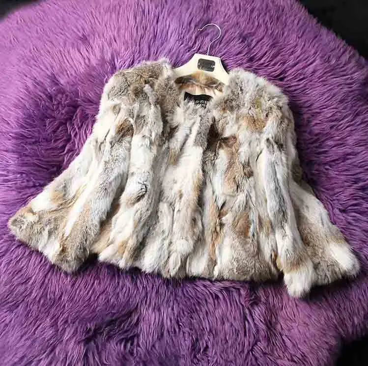 2024 New Women Fashion Brand Design Real Genuine Natural Rabbit Fur Coat   Female Pure Dropshipping Jacket DFP311
