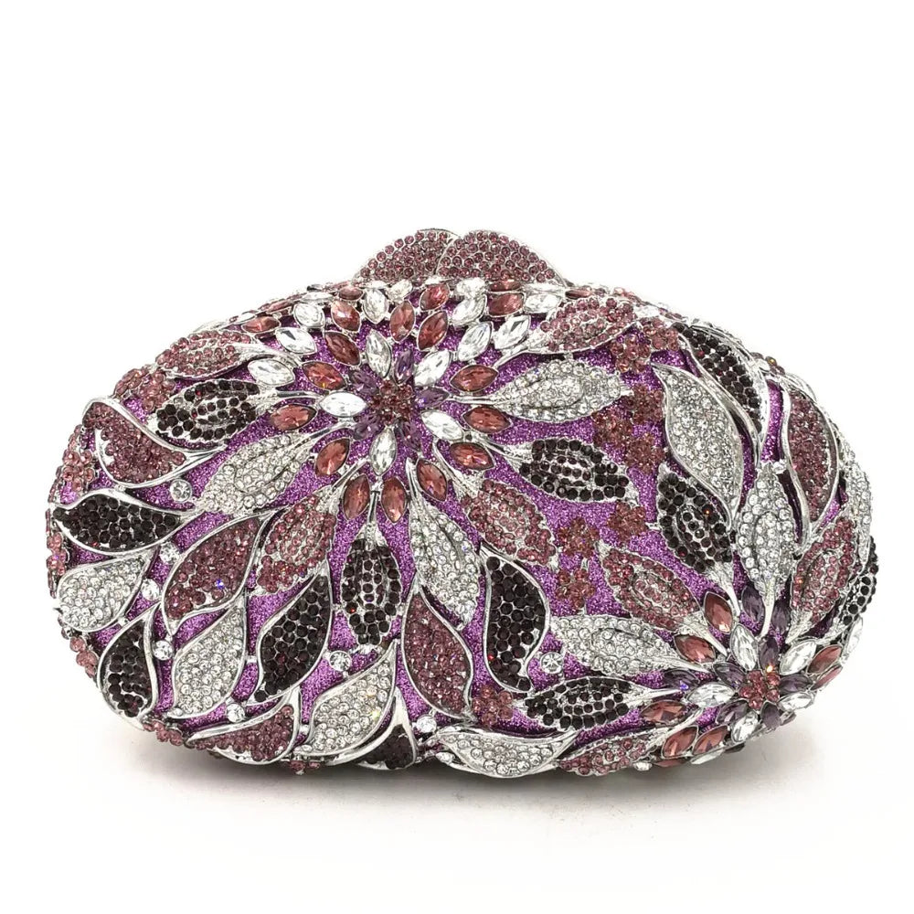 Gold Metal Leaves White Crystals Evening Clutch Bags Luxury Women Wedding Party Purse Ball Handbags Rhinestone Mini Minaudiere