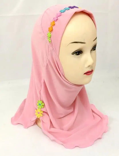 Girls Kids Muslim Beautiful Hijab Islamic Arab Scarf Shawls Flower Pattern
