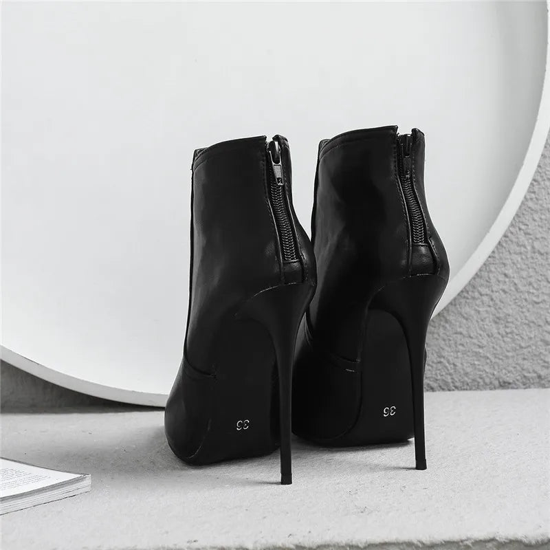Black Women's high-heeled Ankle Boots Spring Autumn Fashion Point Toe Ladies Shoes Sexy Nightclub Short Boot Grey Large Size 45