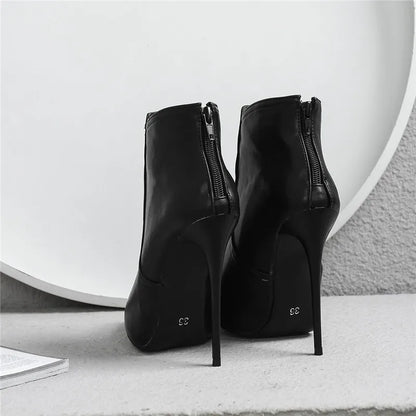 Black Women's high-heeled Ankle Boots Spring Autumn Fashion Point Toe Ladies Shoes Sexy Nightclub Short Boot Grey Large Size 45