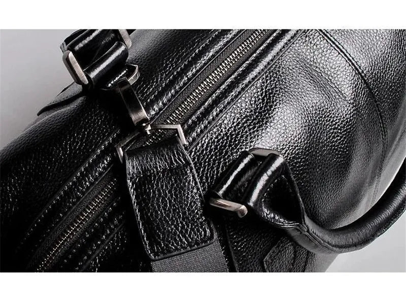 Fashion Genuine Leather Travel Bag Men's Luggage Bags Large Male Duffle Bag weekend Women Shoulder Bag Big Tote Handbag Black