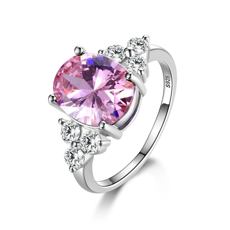 Silver Plated Rings for Woman AAA Oval Olive Zircon Ring Multi-color Gemstone Fashion Luxury Jewelry Wedding Engagement Gift