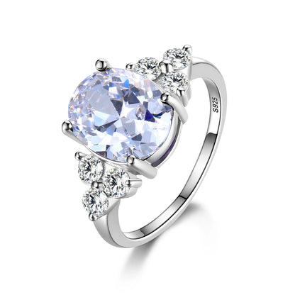 Silver Plated Rings for Woman AAA Oval Olive Zircon Ring Multi-color Gemstone Fashion Luxury Jewelry Wedding Engagement Gift