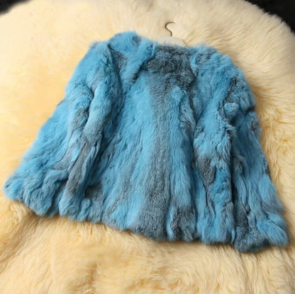 2024 New Women Fashion Brand Design Real Genuine Natural Rabbit Fur Coat   Female Pure Dropshipping Jacket DFP311