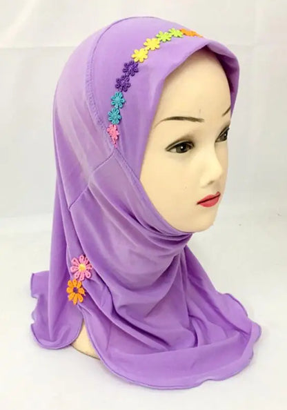 Girls Kids Muslim Beautiful Hijab Islamic Arab Scarf Shawls Flower Pattern