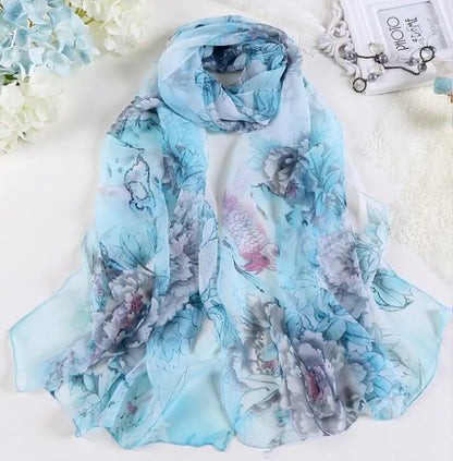 Hot Fashion Summer Chiffon Georgette Scarf Parrot Peony Print Women Foulard Long Shawl&Wrap Bandana Elegant Thin 50*160cm M163