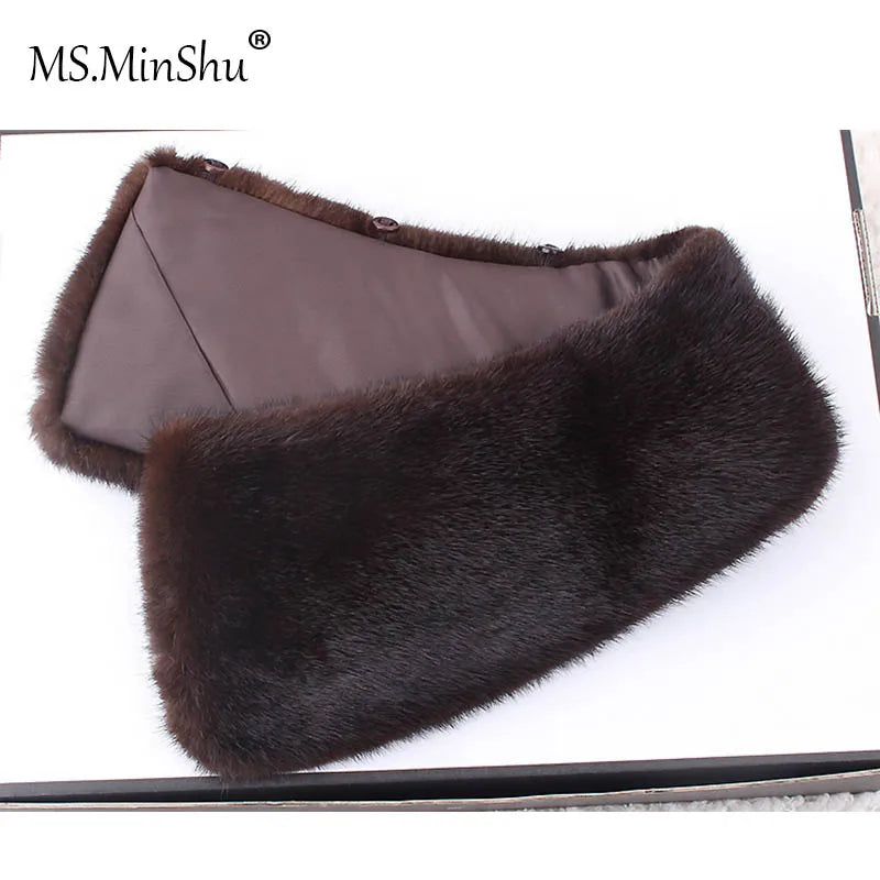 Ms.MinShu Detachable White Black Luxury Real Mink Fur Collar For Men Women Custom Made