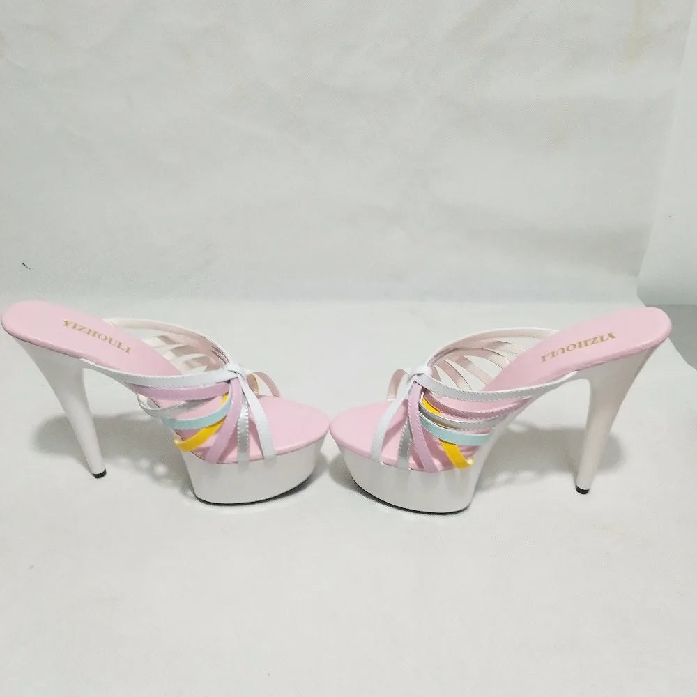 6 inches in summer Round head stilettos, fashionable feet in sexy shoes, 15 cm heel high women's sandals