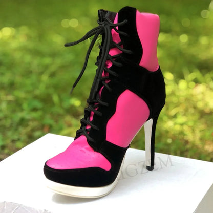 LAIGZEM SUPER Cool Women Ankle Boots Adjustable Lace Up Heel Boots Ladies Shoes Woman Botines Mujer 2020Small Big Size 34-47