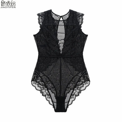 JYF Brand Vintage Sexy Onesies Ultra thin Lace Sleeveless Sleepwear Backless Transparent Mesh Cozy Soft Women's Pajamas