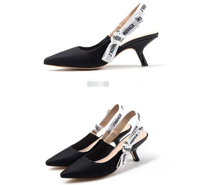 Sandals Women Luxury Striped Fabric Strange Heel Designer Sandals Back Strap Butterfly-Knot Elastic Band Pumps Party Shoes Woman