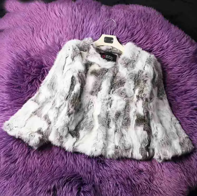 2024 New Women Fashion Brand Design Real Genuine Natural Rabbit Fur Coat   Female Pure Dropshipping Jacket DFP311
