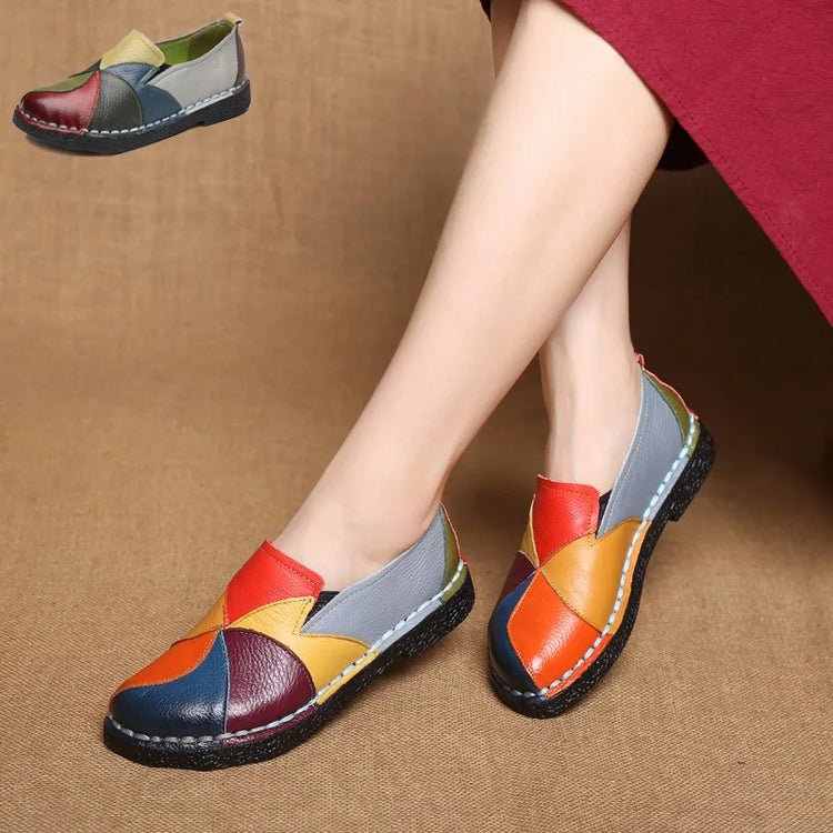 WOIZGIC Women's Ladies Female Woman Mother Shoes Flats Genuine Leather Loafers Moccasins Mixed Colorful Non Slip On Plus Size 42