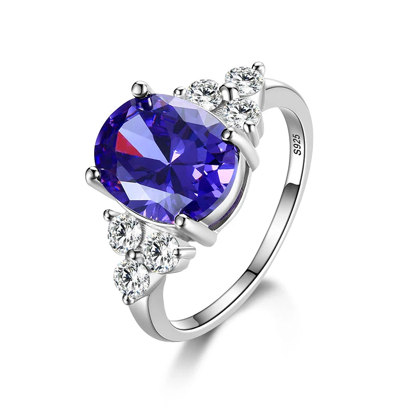 Silver Plated Rings for Woman AAA Oval Olive Zircon Ring Multi-color Gemstone Fashion Luxury Jewelry Wedding Engagement Gift