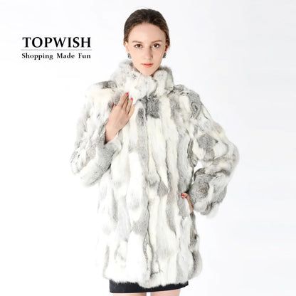 New Arrival Full Pelt Real Rabbit Fur Coat Women Nature Fur Jacket Female Fashion Factory good quality Fur Overcoat NZ147