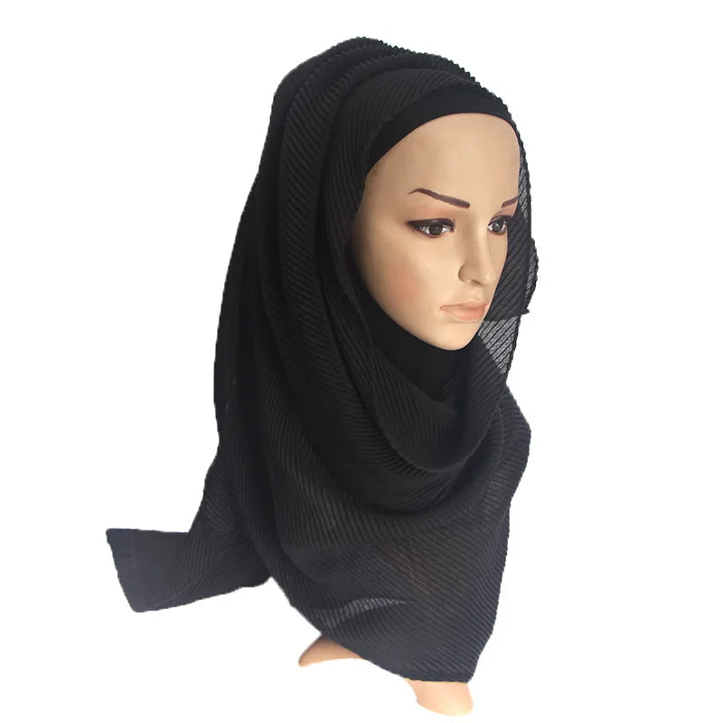 2022 Women Plain Cotton Scarf Head Hijab Wrap Solid Full Cover-up Shawls Foulard Femme Headband Crinkle Muslim Hijabs Store