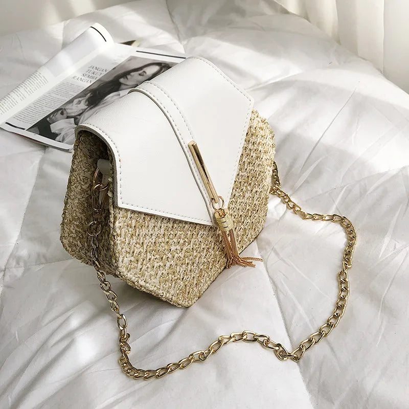 Hexagon Mulit Style Straw+leather Handbag Women Summer Rattan Bag Handmade Woven Beach Circle Bohemia Shoulder Bag