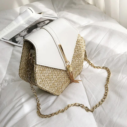 Hexagon Mulit Style Straw+leather Handbag Women Summer Rattan Bag Handmade Woven Beach Circle Bohemia Shoulder Bag