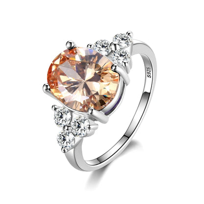 Silver Plated Rings for Woman AAA Oval Olive Zircon Ring Multi-color Gemstone Fashion Luxury Jewelry Wedding Engagement Gift
