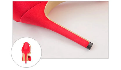 2025 New Elegant Pearl Metal Buckle High Heels Women Sandals Korean Fashion Soft Silk Pointed Ladies Shoes Party Sandals Shallow