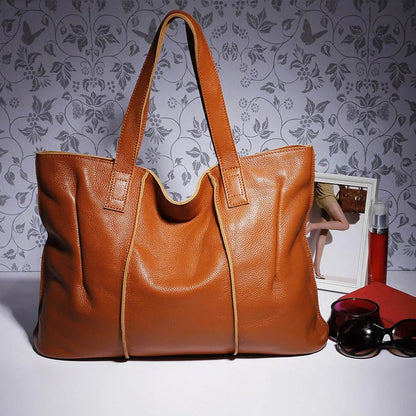 Zency 100% Genuine Leather Handbag Large Capacity Women Shoulder Bag Retro Tote Purse High Quality Hobos Brown Shopping Bags