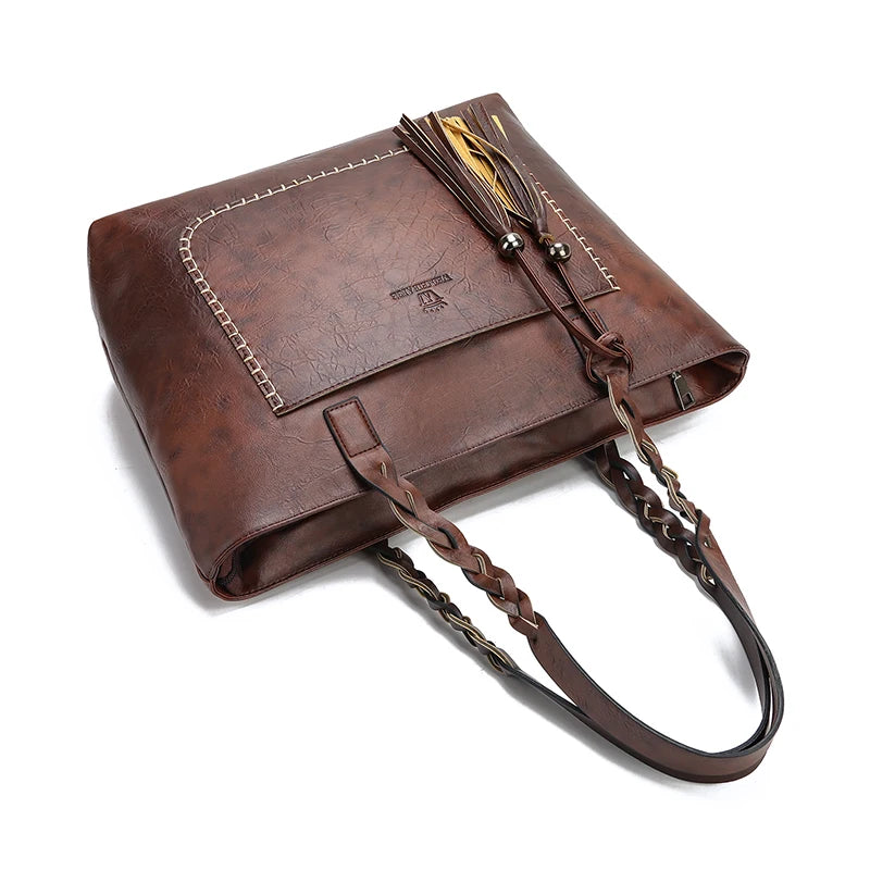 Women Messenger Bags Leather Daily Luxury Tassel Leather Handbags Female Designer Bag Vintage Big Tote Shoulder Bag High Quality