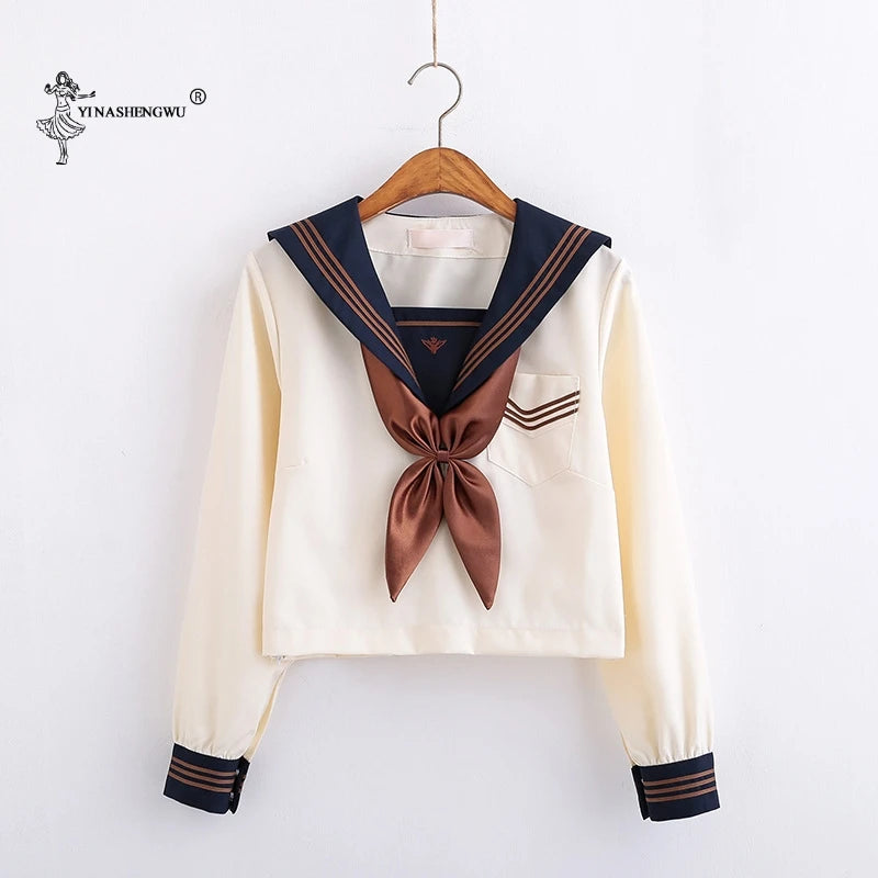 Japanese School Uniforms Anime COS Sailor Suit Jk Uniforms College Middle School Uniform For Girls Students Light Yellow Costume