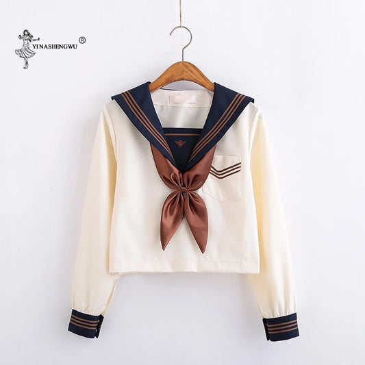 Japanese School Uniforms Anime COS Sailor Suit Jk Uniforms College Middle School Uniform For Girls Students Light Yellow Costume