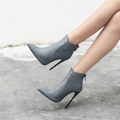 Black Women's high-heeled Ankle Boots Spring Autumn Fashion Point Toe Ladies Shoes Sexy Nightclub Short Boot Grey Large Size 45