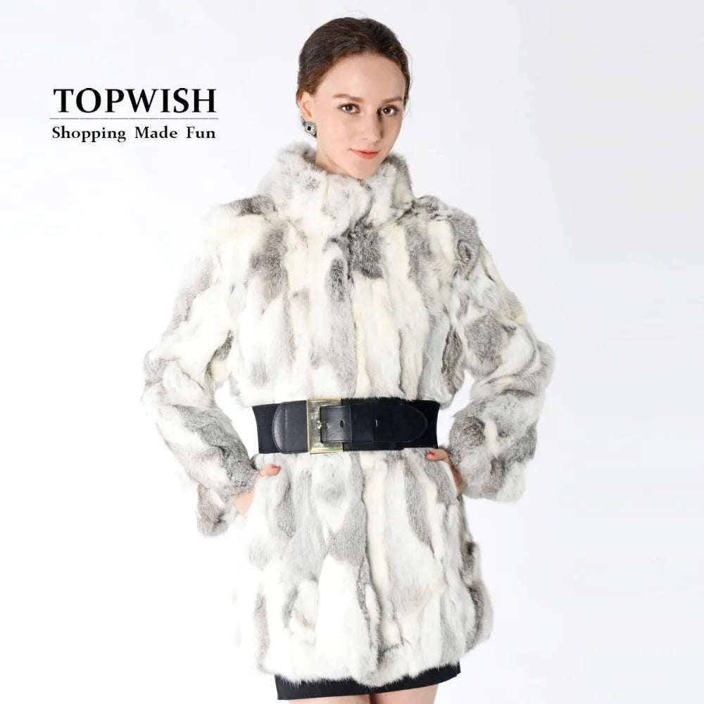 New Arrival Full Pelt Real Rabbit Fur Coat Women Nature Fur Jacket Female Fashion Factory good quality Fur Overcoat NZ147