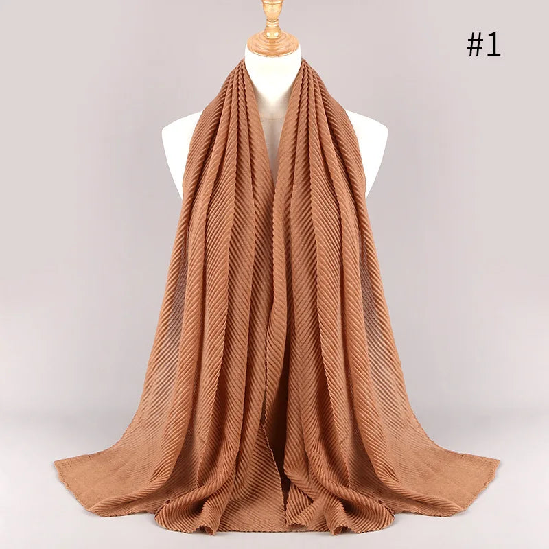 2022 Women Plain Cotton Scarf Head Hijab Wrap Solid Full Cover-up Shawls Foulard Femme Headband Crinkle Muslim Hijabs Store
