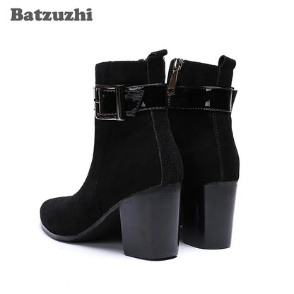 Korean Style Men's Pointed Toe Ankle Boots Black Suede US6-1 Big Size Knight Party Footwear Bota Masculina