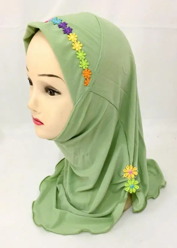 Girls Kids Muslim Beautiful Hijab Islamic Arab Scarf Shawls Flower Pattern