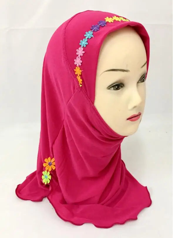 Girls Kids Muslim Beautiful Hijab Islamic Arab Scarf Shawls Flower Pattern
