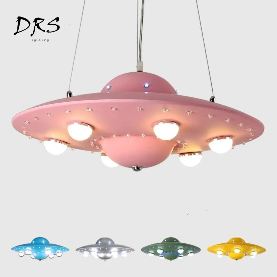 Colorful UFO Flying Saucers Chandelier Nordic Creative Boys Girls Kids Rooms Hanglamp Lights Bedrooms Mak Long Restaurant Lustre