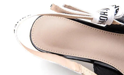 Sandals Women Luxury Striped Fabric Strange Heel Designer Sandals Back Strap Butterfly-Knot Elastic Band Pumps Party Shoes Woman