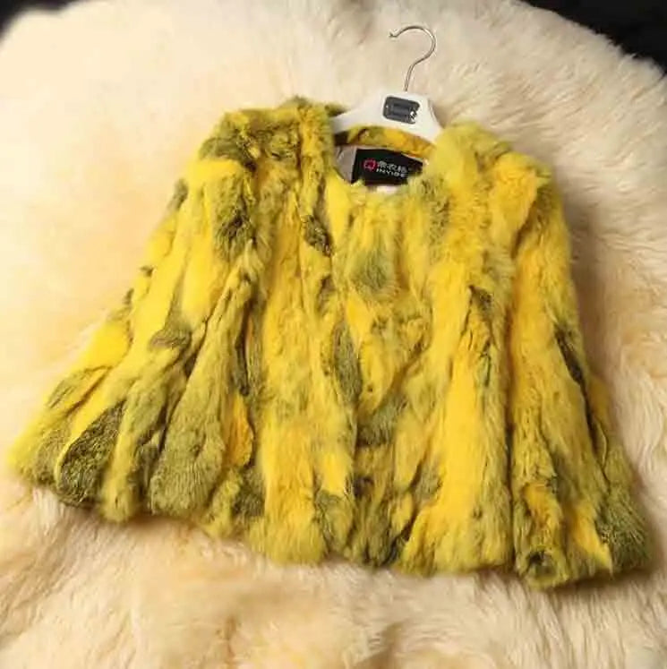 2024 New Women Fashion Brand Design Real Genuine Natural Rabbit Fur Coat   Female Pure Dropshipping Jacket DFP311