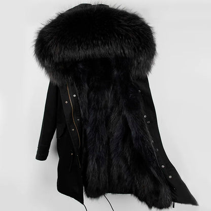 Maomaokong 2026 New Natural Fur Lining Real Fur Coat Winter Jacket Women Raccoon Fur Collar Warm Thick Parkas Female Clothing