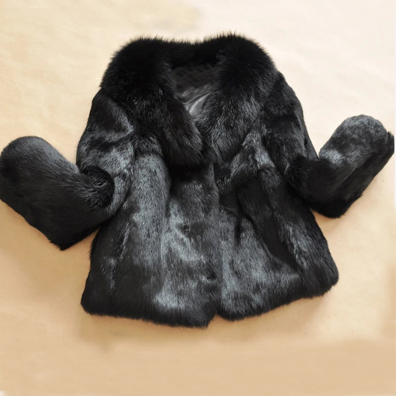 2023 100% Genuine Real Full Pelt Rabbit Fur Coat with Natural Fox Fur Collar Jacket Brand Factory Outlet Wholesale Fur WSR30