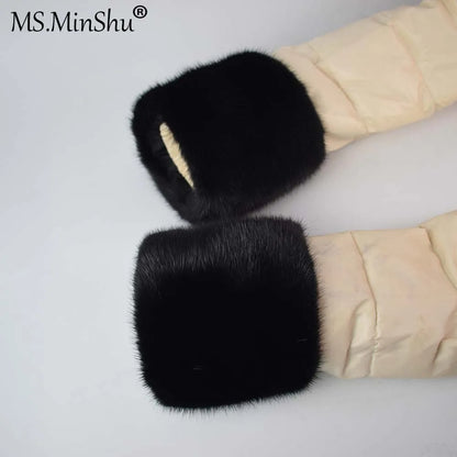 Ms.MinShu-Mink Fur Cuffs for Women, 100% Natural Mink Fur Sleeves, Unisex Jacket Luxury Fur Cuffs, Fluffy Fur Cuffs