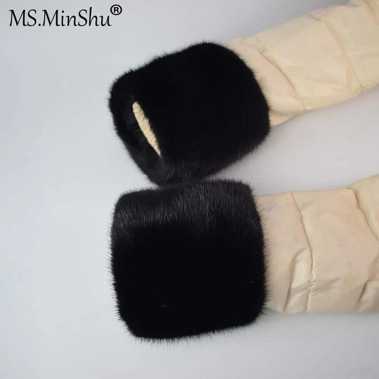 Ms.MinShu-Mink Fur Cuffs for Women, 100% Natural Mink Fur Sleeves, Unisex Jacket Luxury Fur Cuffs, Fluffy Fur Cuffs