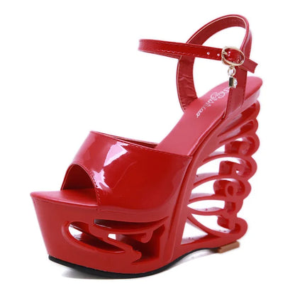 PU leather Strange Style Platform Sandals Women Customized Heel Wedges Shoes Big Size Rivet High Heel Gladiator Sandals