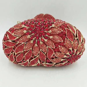 Gold Metal Leaves White Crystals Evening Clutch Bags Luxury Women Wedding Party Purse Ball Handbags Rhinestone Mini Minaudiere