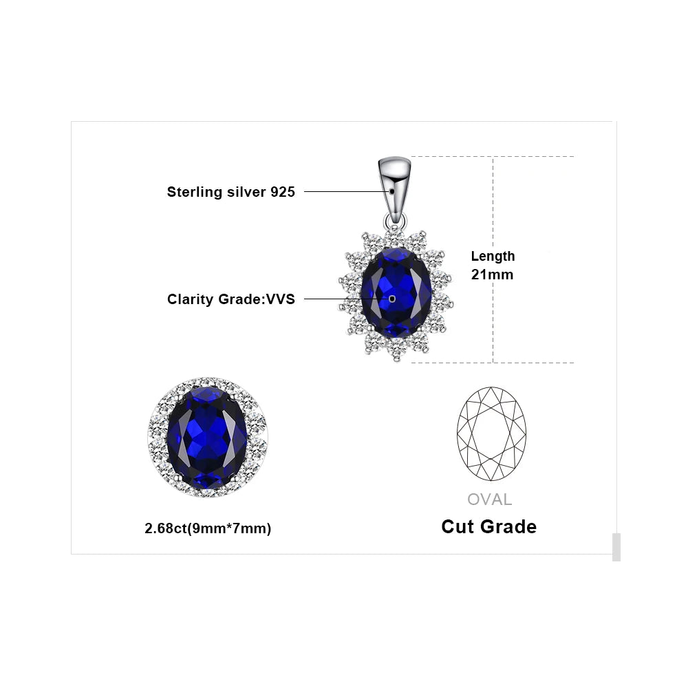 JewelryPalace Princess Diana Created Blue Sapphire Ruby Simulated Emerald 925 Sterling Silver Pendant Necklace for WomenNo Chain