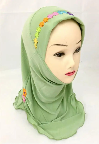 Girls Kids Muslim Beautiful Hijab Islamic Arab Scarf Shawls Flower Pattern