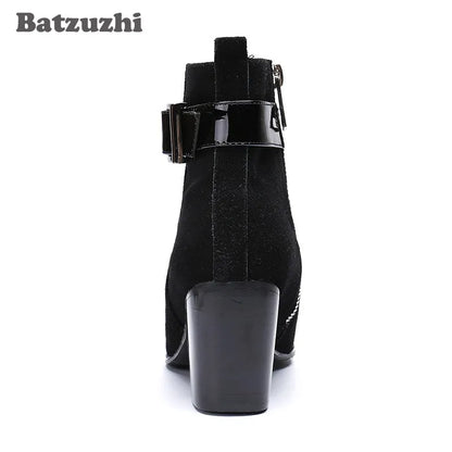 Korean Style Men's Pointed Toe Ankle Boots Black Suede US6-1 Big Size Knight Party Footwear Bota Masculina