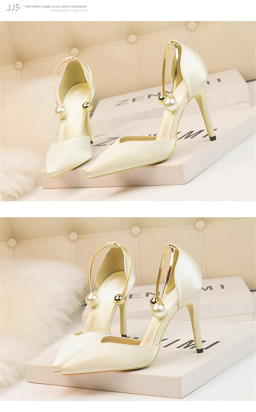 2025 New Elegant Pearl Metal Buckle High Heels Women Sandals Korean Fashion Soft Silk Pointed Ladies Shoes Party Sandals Shallow